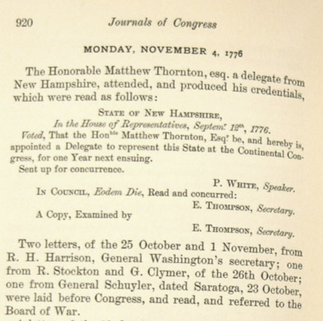 Click image for larger version

Name:	Matthew THORNTON reports Nov 4 1776 closeup.jpg
Views:	40
Size:	116.8 KB
ID:	118